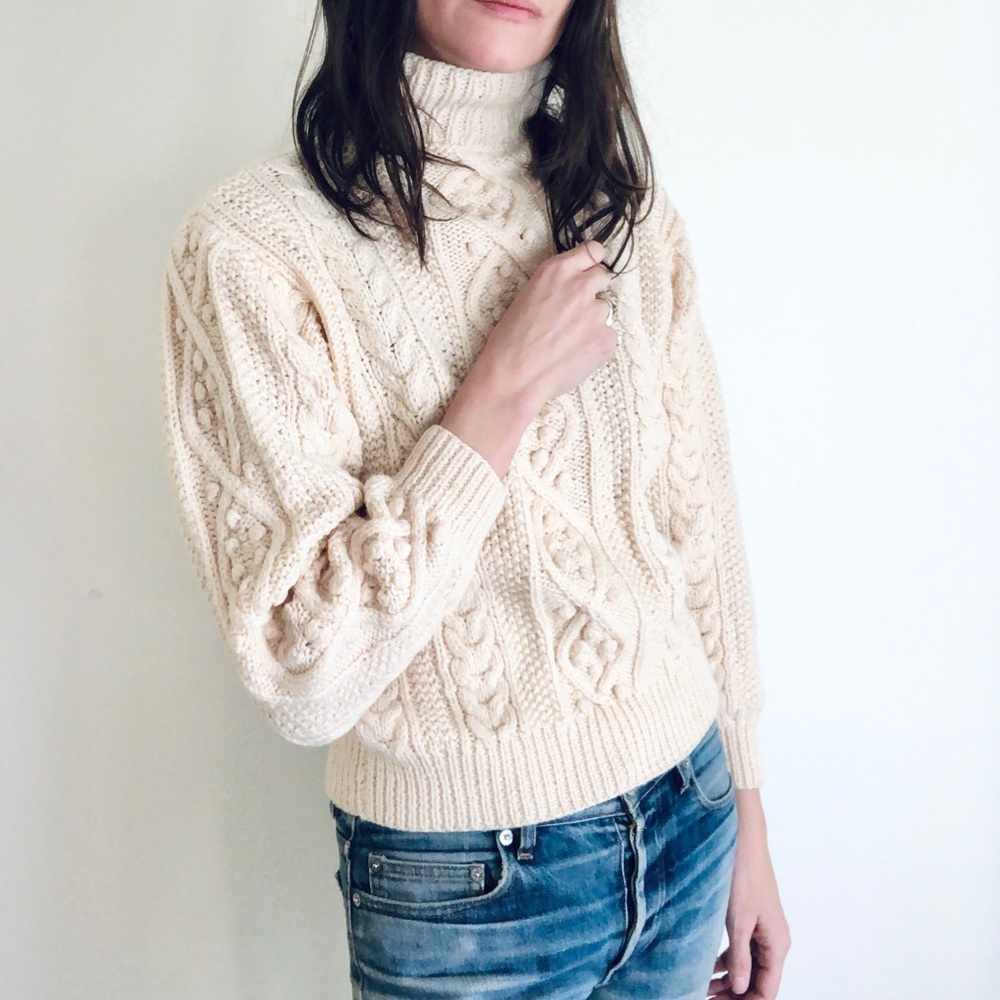 Hand knit cream pom pom sweater - Picture 1 of 15